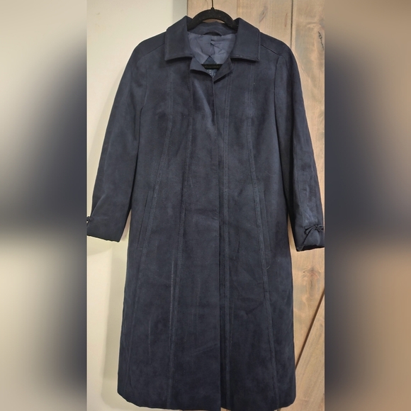 DEL MOD Al Cantara Vintage Navy Faux suede Long trench/dress coat.Size S/M - Picture 2 of 13